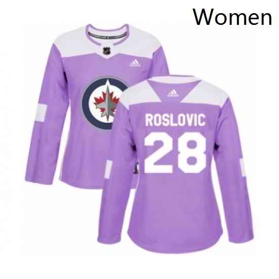Womens Adidas Winnipeg Jets 28 Jack Roslovic Authentic Purple Fights Cancer Practice NHL Jersey